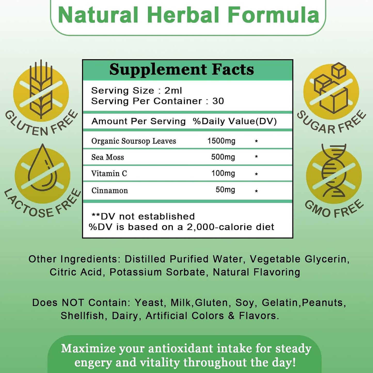Soursop Graviola Leaf Liquid Drops with Sea Moss for Immunity & Antioxidant Support