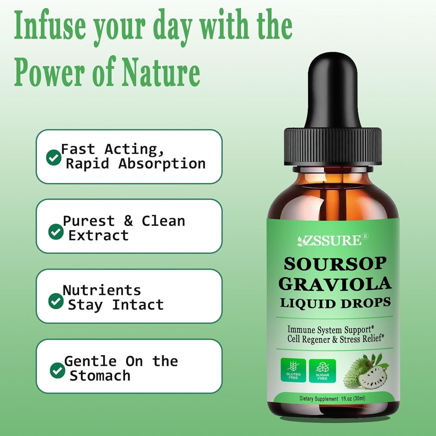 Soursop Graviola Leaf Liquid Drops with Sea Moss for Immunity & Antioxidant Support