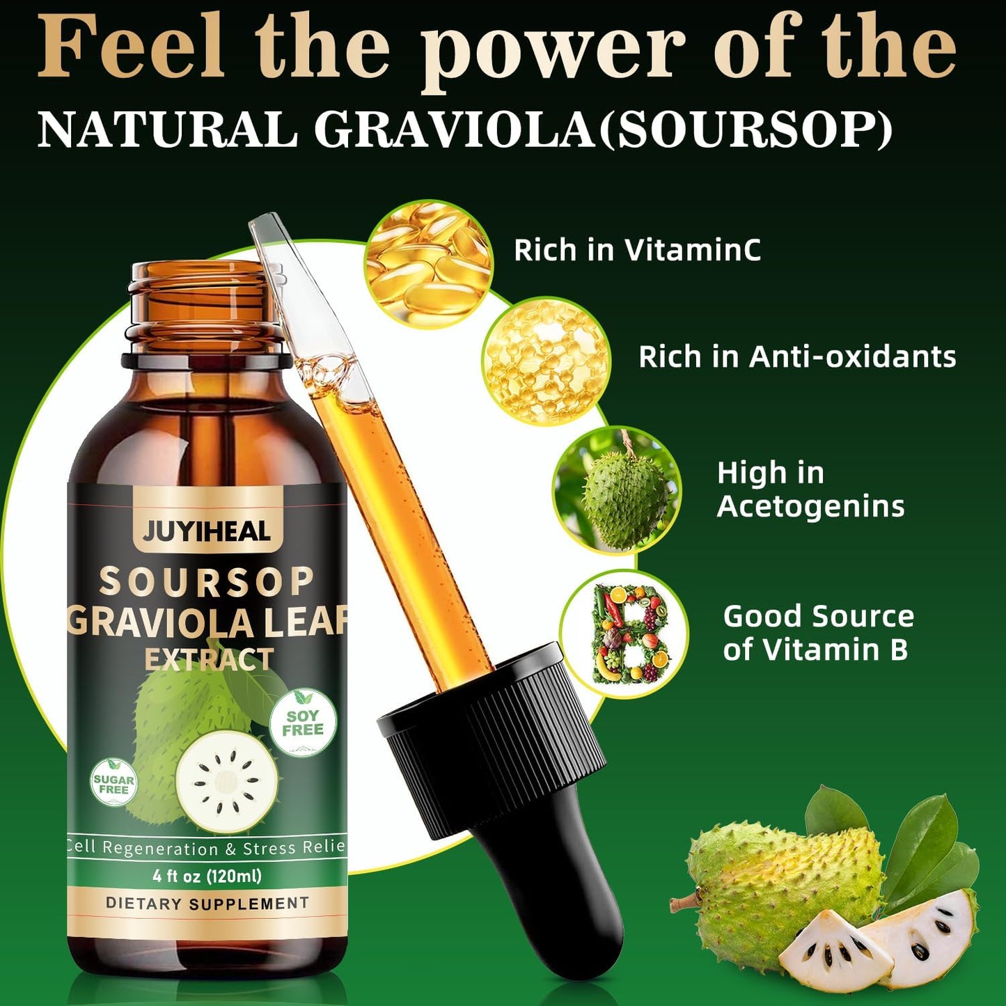 Soursop Graviola Liquid Drops - 4 Fl Oz - Immune Support, Cell Health, Multivitamin - Herbal Goodness - Sugar/Gluten Free - BoostGo Australia