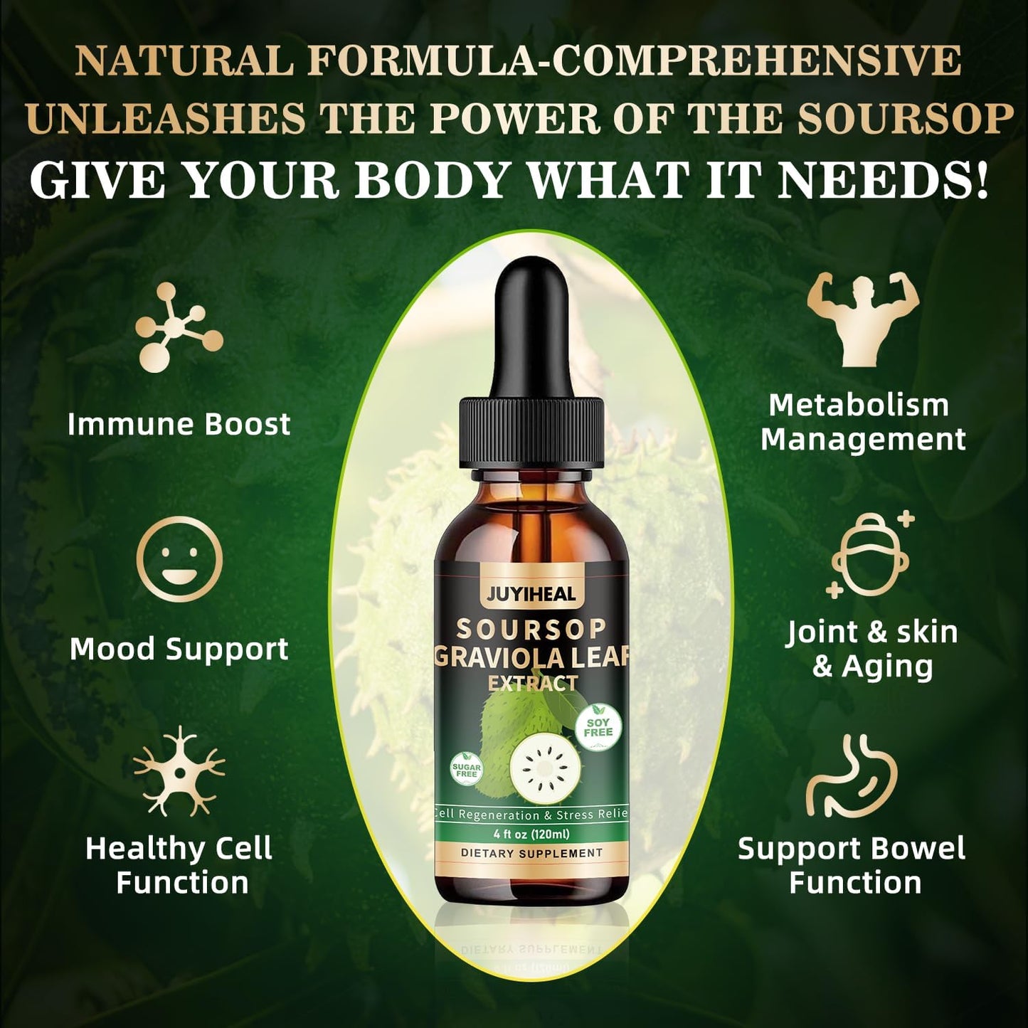 Soursop Graviola Liquid Drops - 4 Fl Oz - Immune Support, Cell Health, Multivitamin - Herbal Goodness - Sugar/Gluten Free - BoostGo Australia