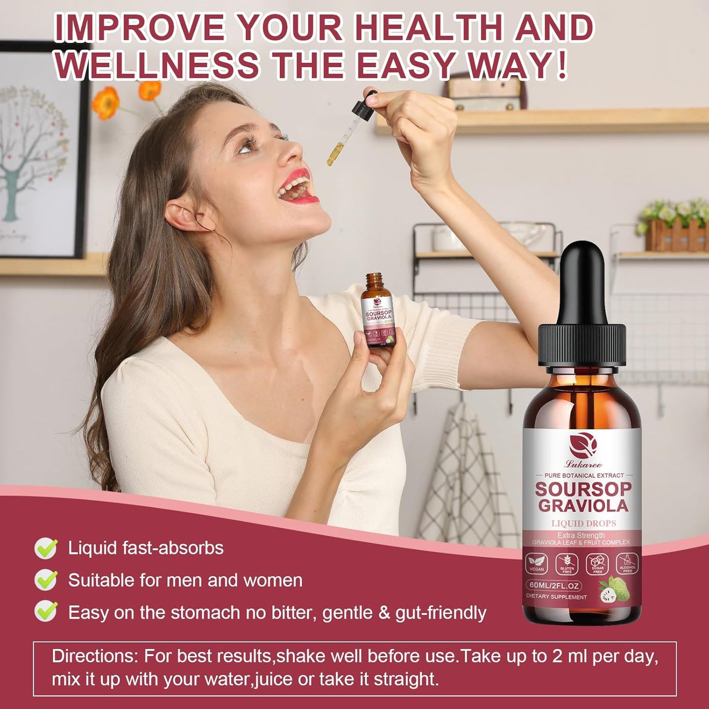 Soursop Graviola Liquid Drops - Pure Soursop Leaf & Fruit Complex - 4X Strength - Immunity & Antioxidant Support - Herbal Goodness - 2 Month Supply - 4 fl oz