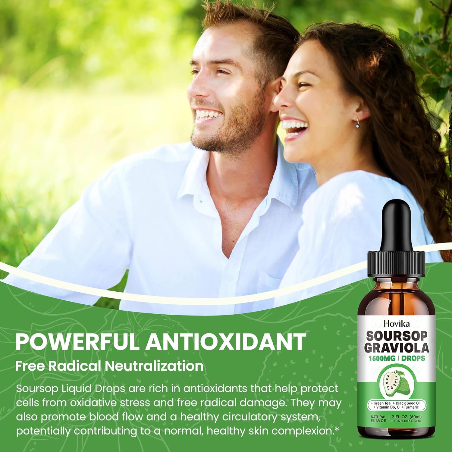 Soursop Graviola Liquid Drops 1500mg with Green Tea, Black Seed Oil, Turmeric, Vitamin C - Cell Support & Immune Booster for Antioxidant Benefits - Natural Flavor, 4 Fl Oz