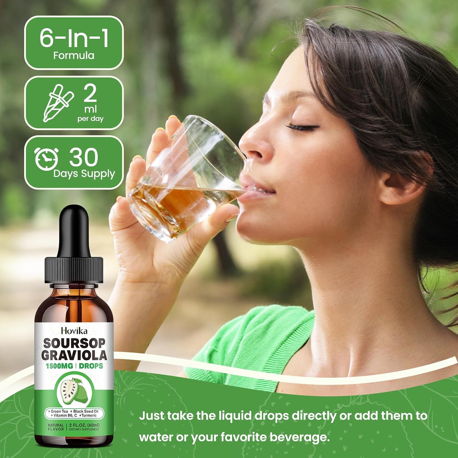 Soursop Graviola Liquid Drops 1500mg with Green Tea, Black Seed Oil, Turmeric, Vitamin C - Cell Support & Immune Booster for Antioxidant Benefits - Natural Flavor, 4 Fl Oz