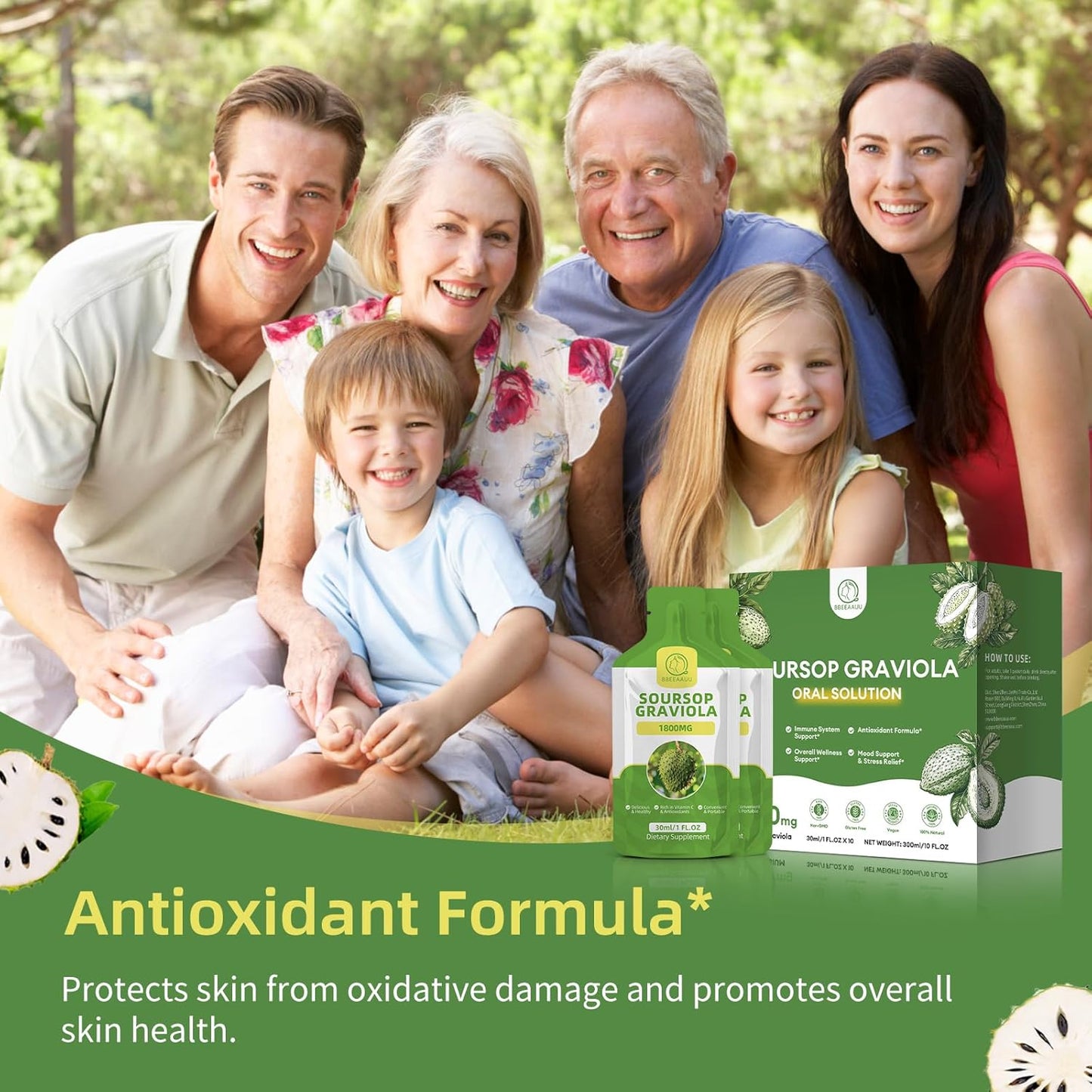 Soursop Graviola Liquid, Drops, and Capsules for Cell Regeneration, Immunity Boost, and Antioxidant Support - Gluten Free and Non GMO Vegan Options