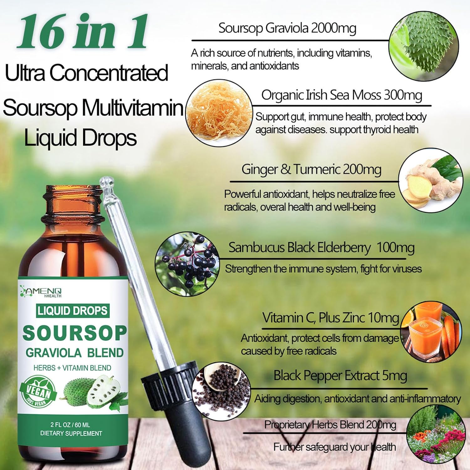Soursop Graviola Liquid Drops with Added NAD Supplement for Boosted Health