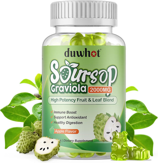 Soursop Gummies 2000MG with Soursop Leaf & Fruit Extract - Immune Support, Antioxidant, Digestive Aid - Vegan - 60 Count