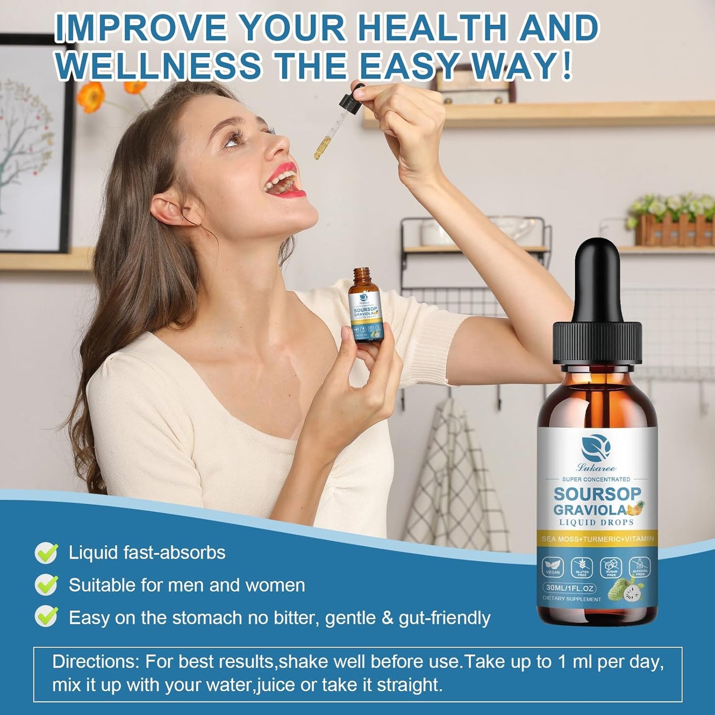 Soursop Leaf Extract Liquid Drops with Sea Moss for Cell Support & Immunity - Pineapple Flavor, 1 Fl Oz (2 Pack)