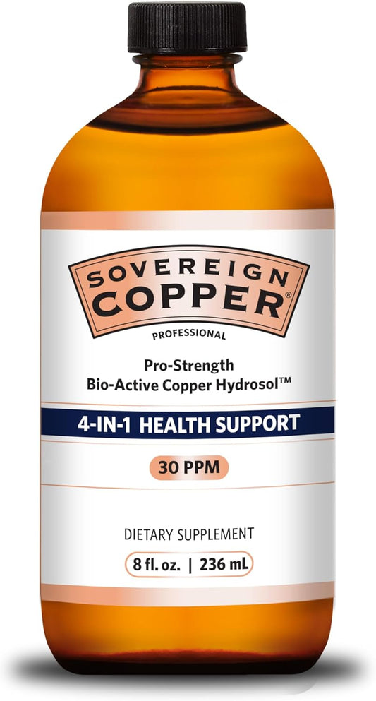 Sovereign Copper Pro-Strength Hydrosol - Liquid Copper Supplement for 4-in-1 Health Support - 8 fl oz