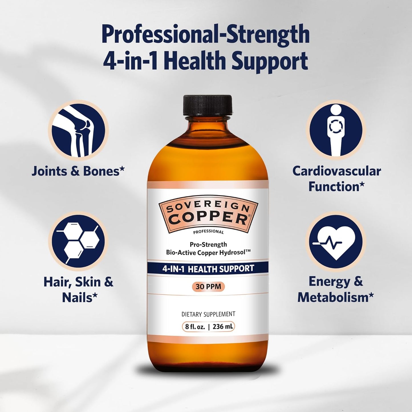 Sovereign Copper Pro-Strength Hydrosol - Liquid Copper Supplement for 4-in-1 Health Support - 8 fl oz