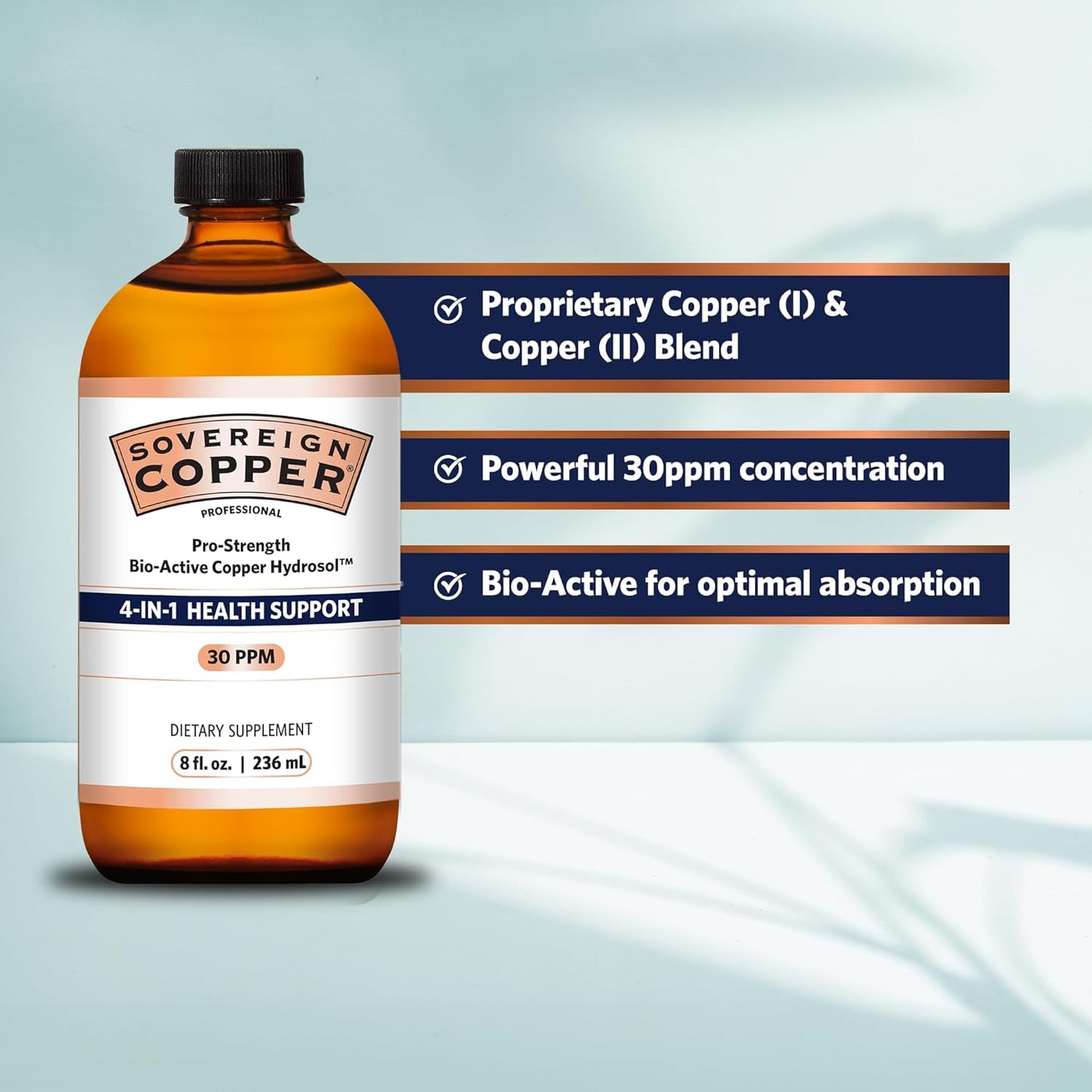 Sovereign Copper Pro-Strength Hydrosol - Liquid Copper Supplement for 4-in-1 Health Support - 8 fl oz