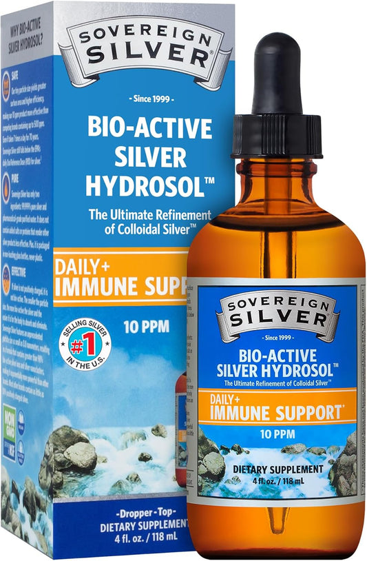 Sovereign Silver Bio-Active Colloidal Silver Hydrosol Drops, Immune Support, 10 ppm, 4oz