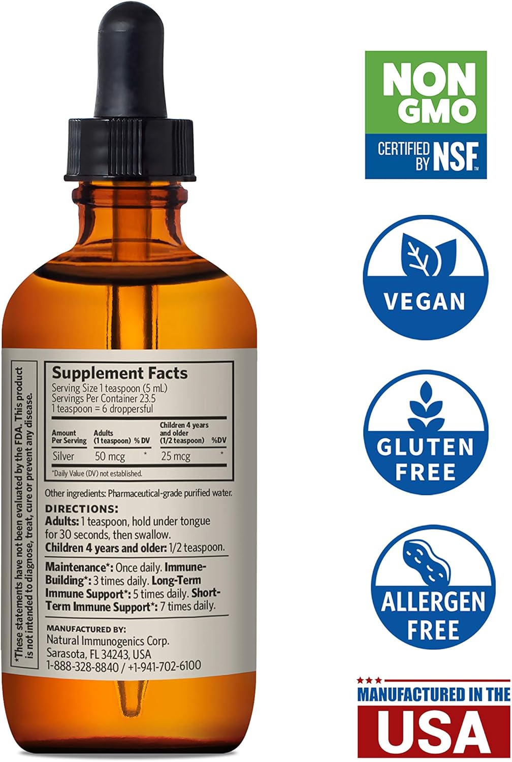 Sovereign Silver Bio-Active Colloidal Silver Hydrosol Drops, Immune Support, 10 ppm, 4oz