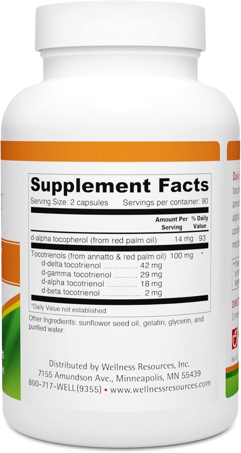 Soy-Free Full Spectrum Tocotrienol Vitamin E Complex with Antioxidant Protection - 180 Capsules