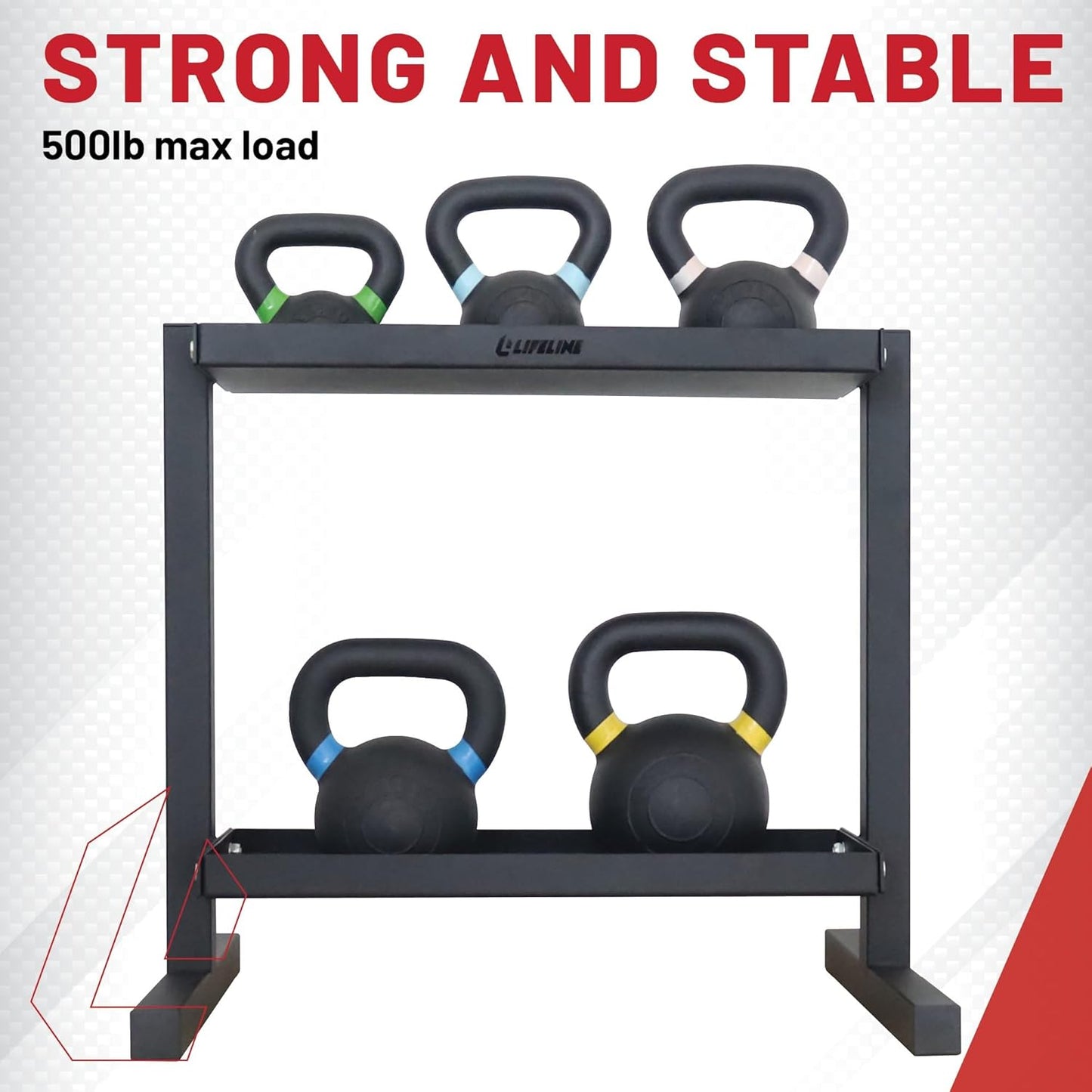 Space-Saving Lifeline Fitness Kettlebell Storage Rack for Organized Home Gyms