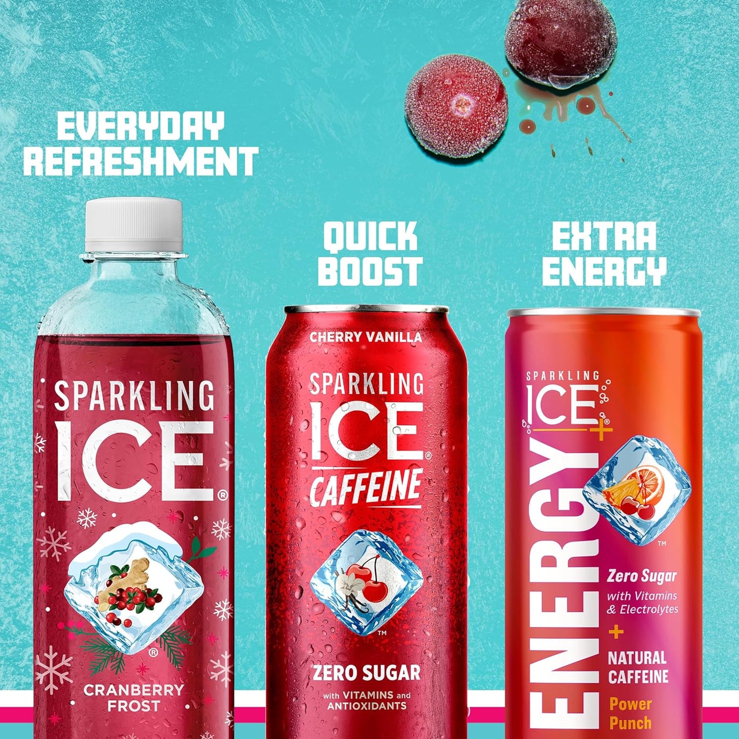 Sparkling Ice Winter Variety Pack - 12 Count, 17 fl oz - Flavored Sparkling Water with Zero Sugar, Vitamins, and Antioxidants - Cranberry Frost, Winter Punch, Apple Cider, Ginger Lime