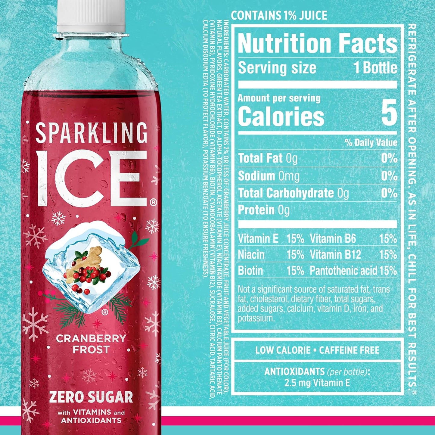 Sparkling Ice Winter Variety Pack - 12 Count, 17 fl oz - Flavored Sparkling Water with Zero Sugar, Vitamins, and Antioxidants - Cranberry Frost, Winter Punch, Apple Cider, Ginger Lime