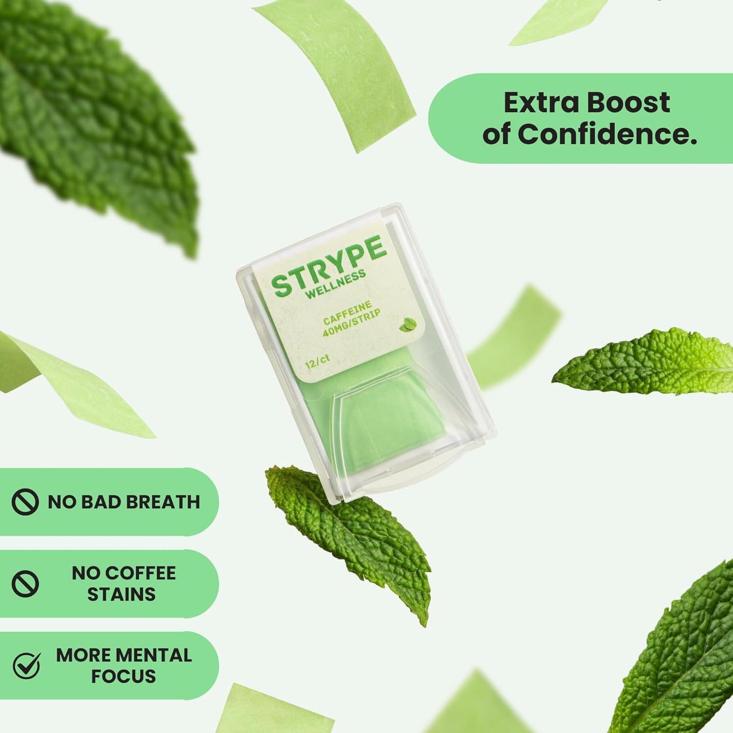 Spearmint Flavored STRYPE Energy Strips with 80mg Caffeine | Portable Caffeine + Breath Strips | Zero Calories & Sugar | 12 Strips