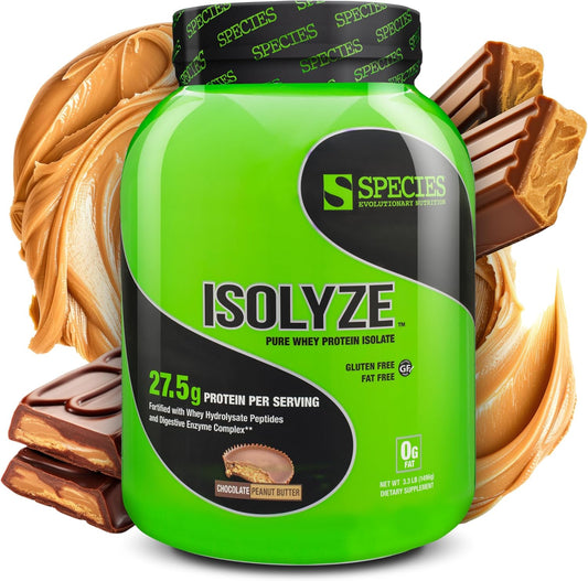 Species Nutrition Isolyze Whey Protein Powder - 100% Whey Isolate, 27.5g Protein, Chocolate Peanut Butter - 44 Servings