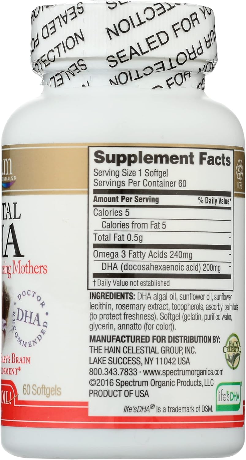 Spectrum Essentials Prenatal DHA Softgels - 200mg, 60 Count - Omega-3 Supplement for Pregnancy
