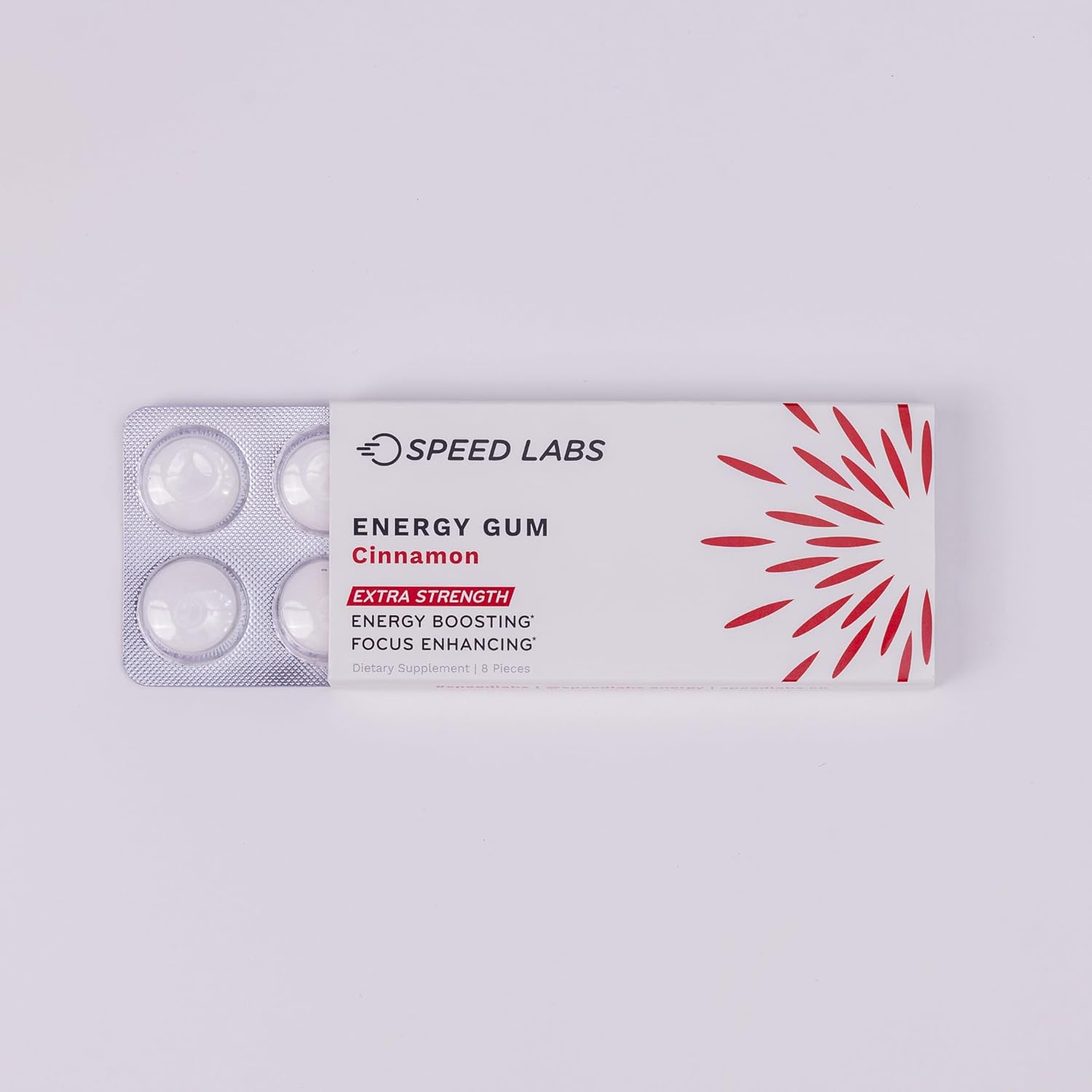 Speed Labs Cinnamon Extra Strength Caffeine Chewing Gum - 50mg Caffeine, Taurine, B Vitamins - Sugar Free, Zero Calorie - 48 Pieces