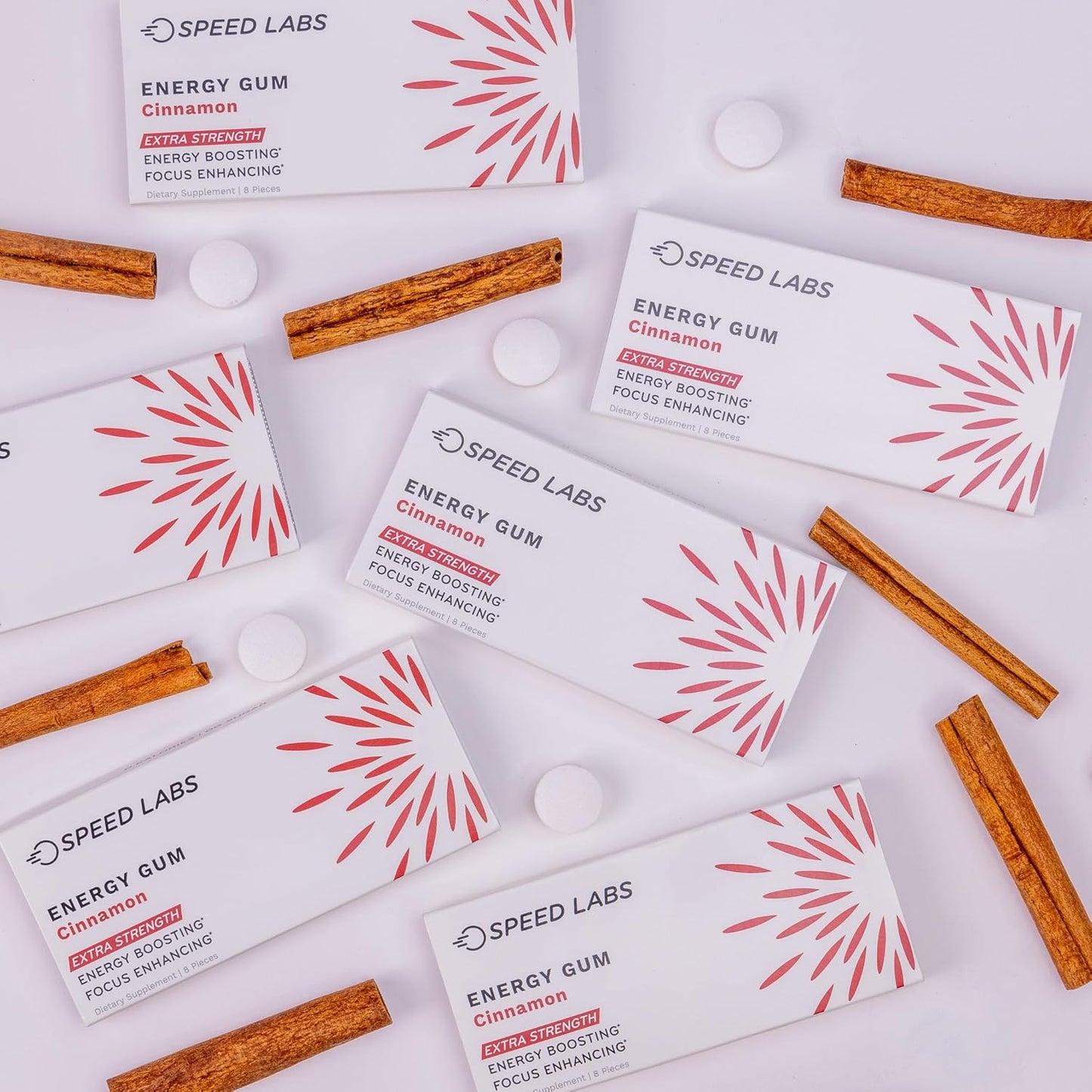 Speed Labs Cinnamon Extra Strength Caffeine Chewing Gum - 50mg Caffeine, Taurine, B Vitamins - Sugar Free, Zero Calorie - 48 Pieces