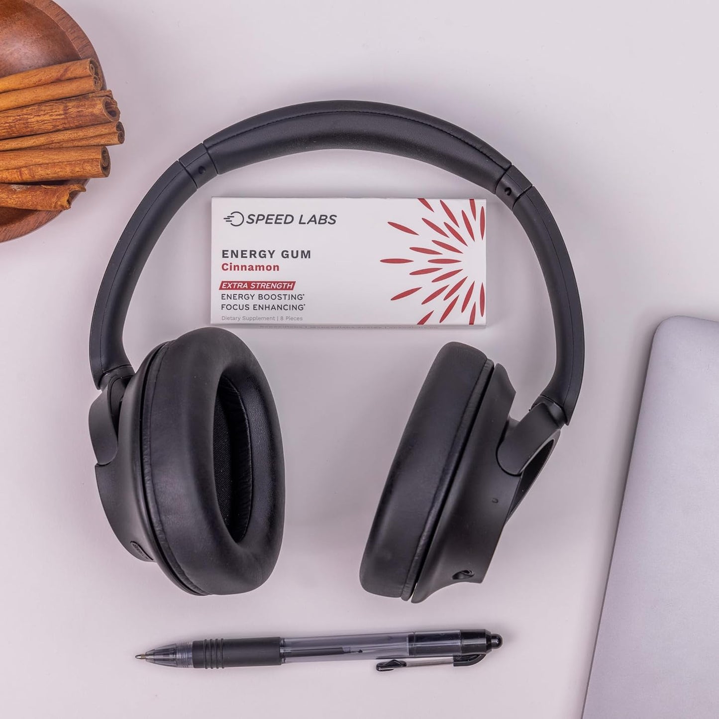 Speed Labs Cinnamon Extra Strength Caffeine Chewing Gum - 50mg Caffeine, Taurine, B Vitamins - Sugar Free, Zero Calorie - 48 Pieces