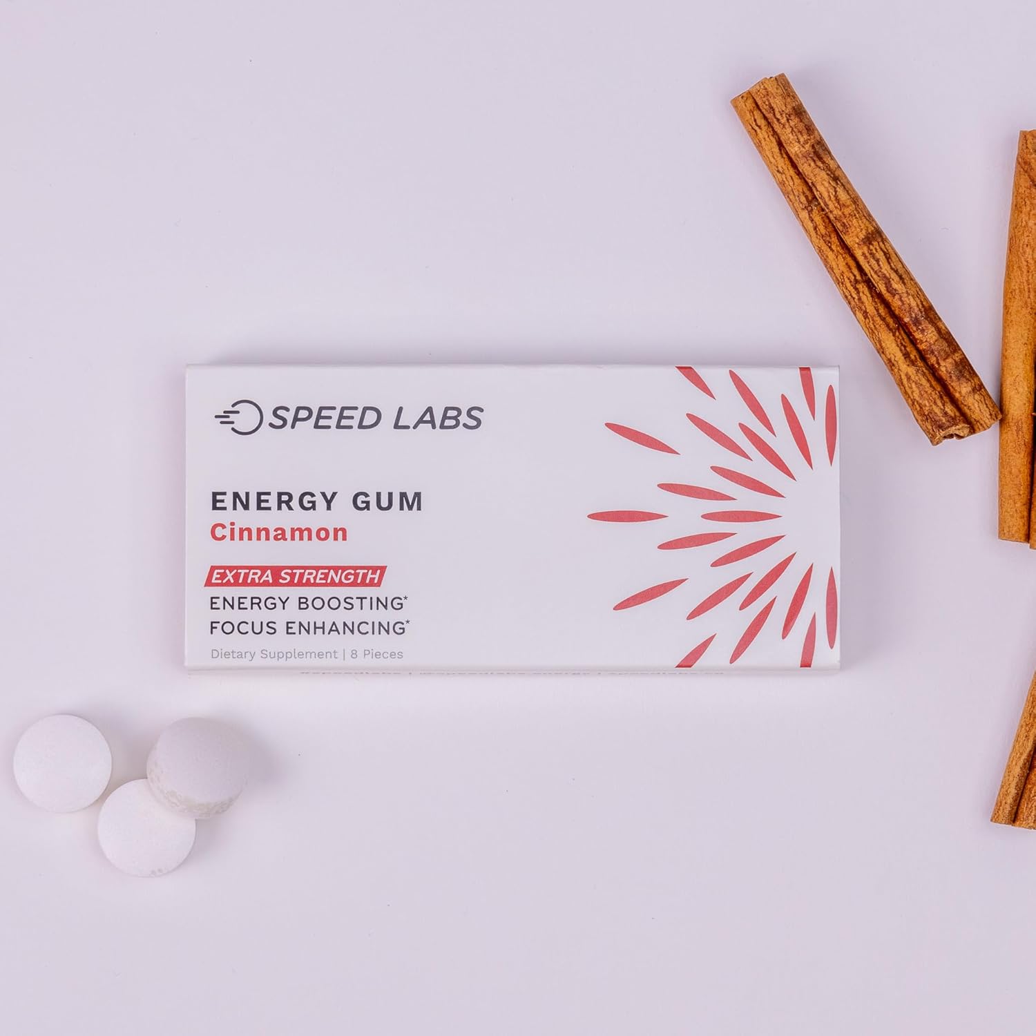 Speed Labs Cinnamon Extra Strength Caffeine Chewing Gum - 50mg Caffeine, Taurine, B Vitamins - Sugar Free, Zero Calorie - 48 Pieces