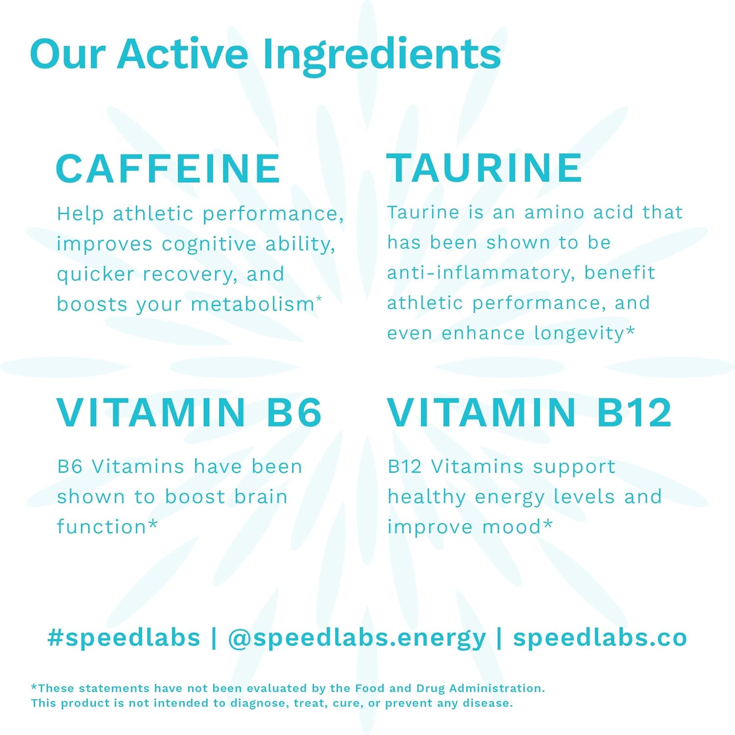 Speed Labs Mint Natural Caffeine Energy Gum - 25mg Caffeine, Taurine, B Vitamins - 48 Pieces (6 Packs) - Sugar Free, Zero Calories - Gluten Free