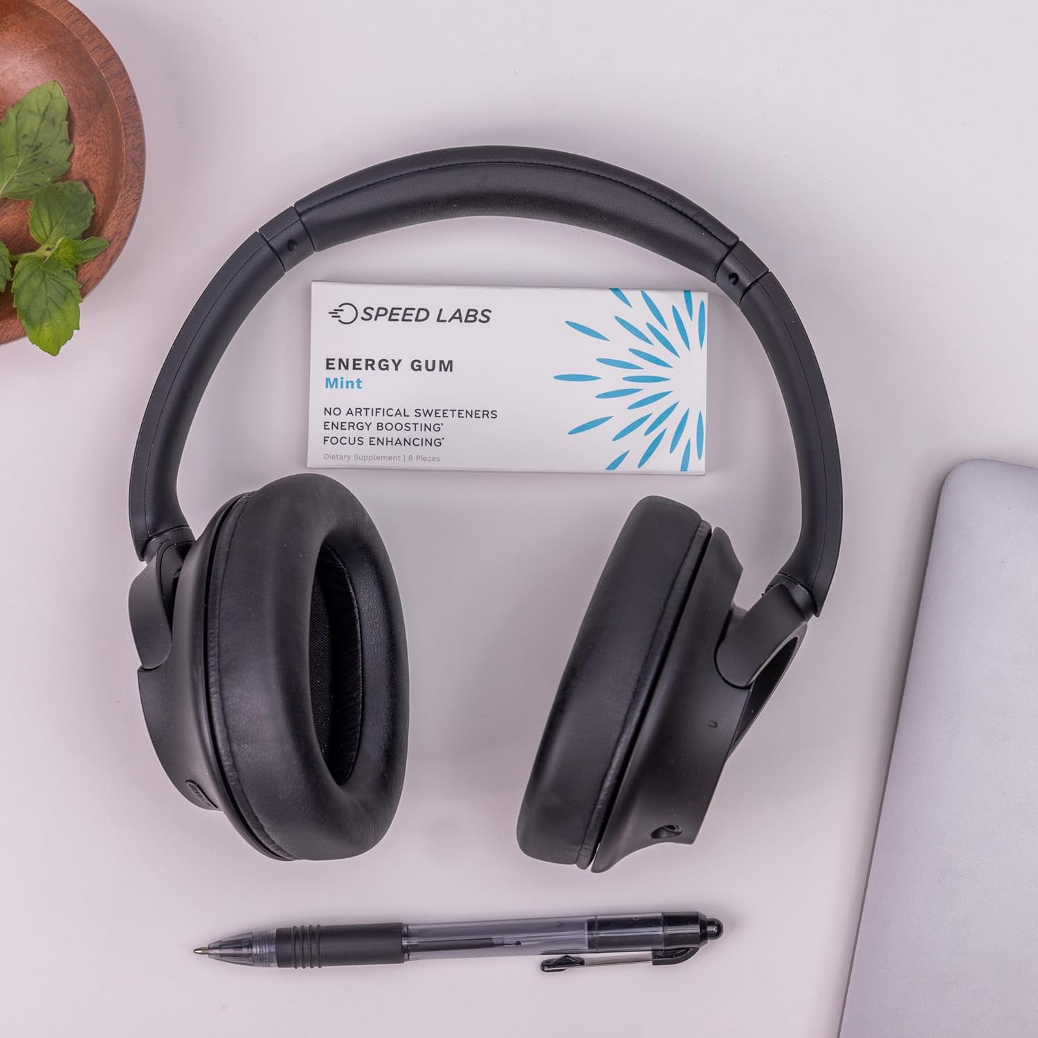 Speed Labs Mint Natural Caffeine Energy Gum - 25mg Caffeine, Taurine, B Vitamins - 48 Pieces (6 Packs) - Sugar Free, Zero Calories - Gluten Free