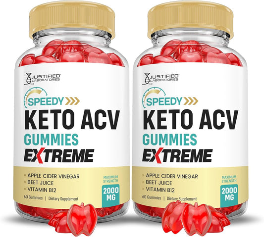 Speedy Keto ACV Gummies 2 Pack - 2000MG Extreme Formula with Pomegranate Beet Juice - B12 Vegan Non GMO - 60 Gummys