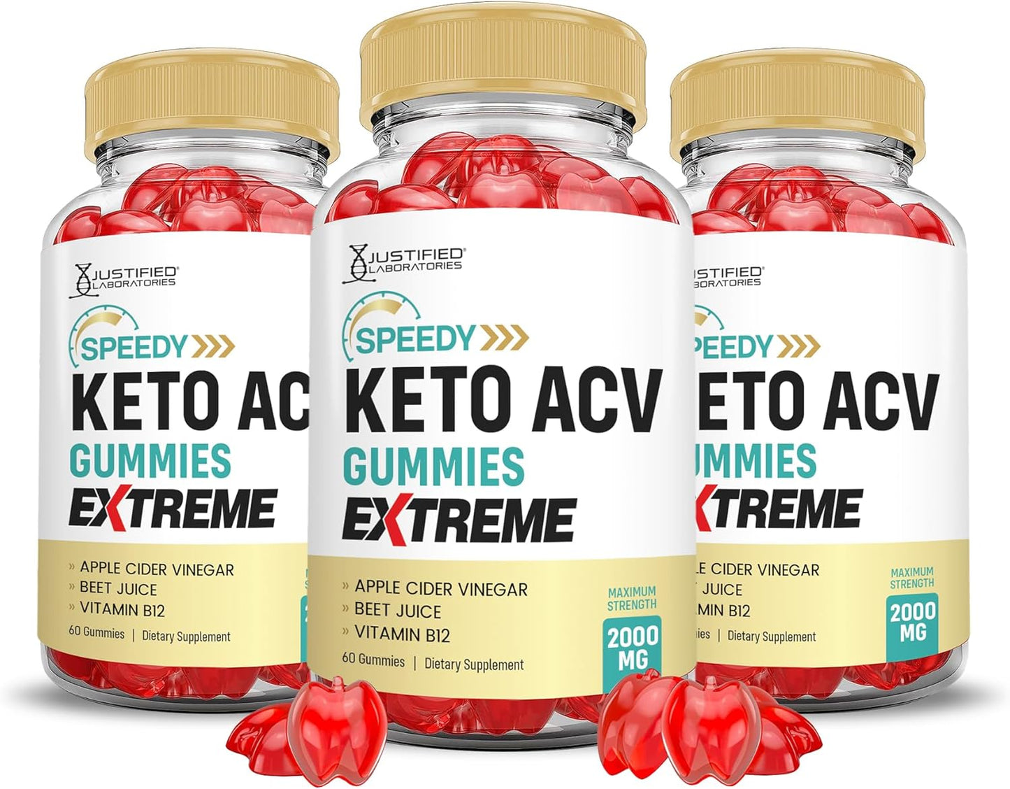 Speedy Keto ACV Gummies (3 Pack) - 2000MG Extreme Formula with Apple Cider Vinegar, Pomegranate, Beet Juice Powder, B12 - Vegan & Non-GMO - 180 Gummys