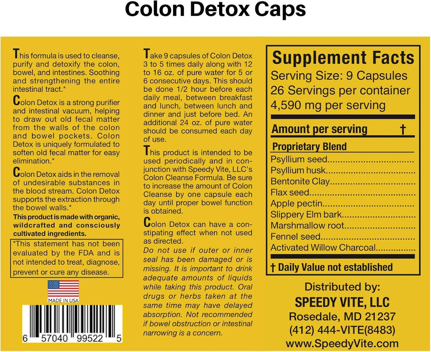 SpeedyVite Colon Detox & Cleanse Set - 230 Veg Capsules Detox, 60 Tablets Cleanse for Complete Colon Health