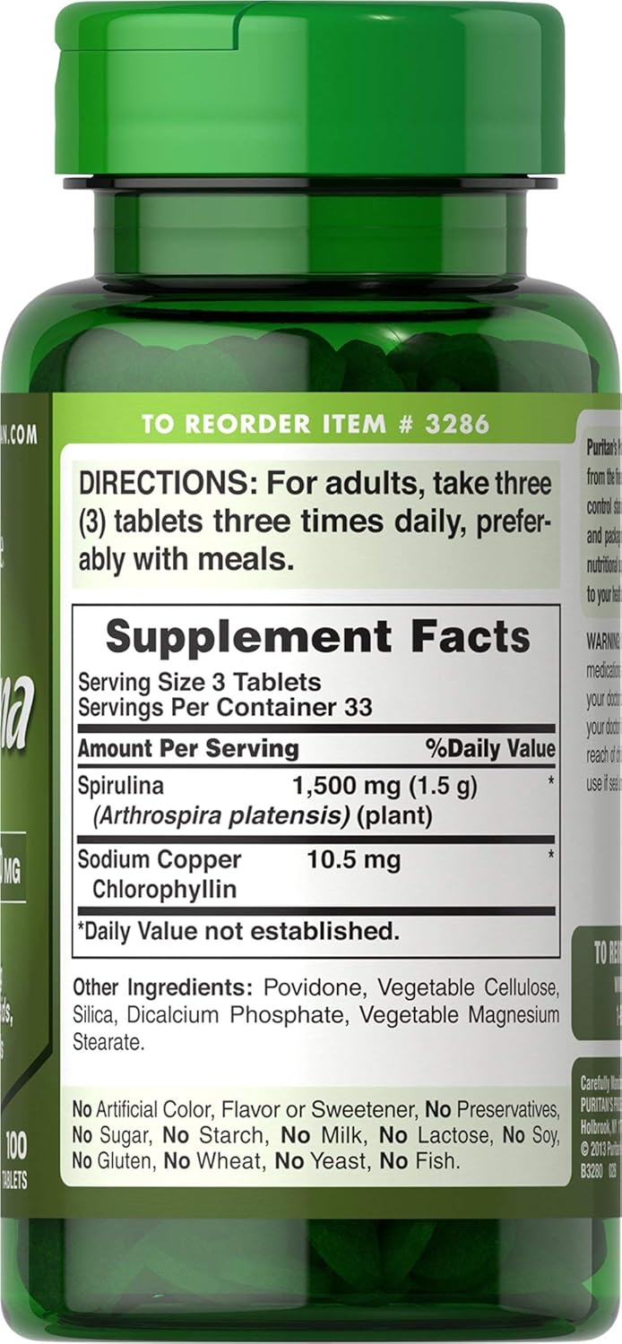 Spirulina 500 mg Tablets - 100 Count by Puritan's Pride