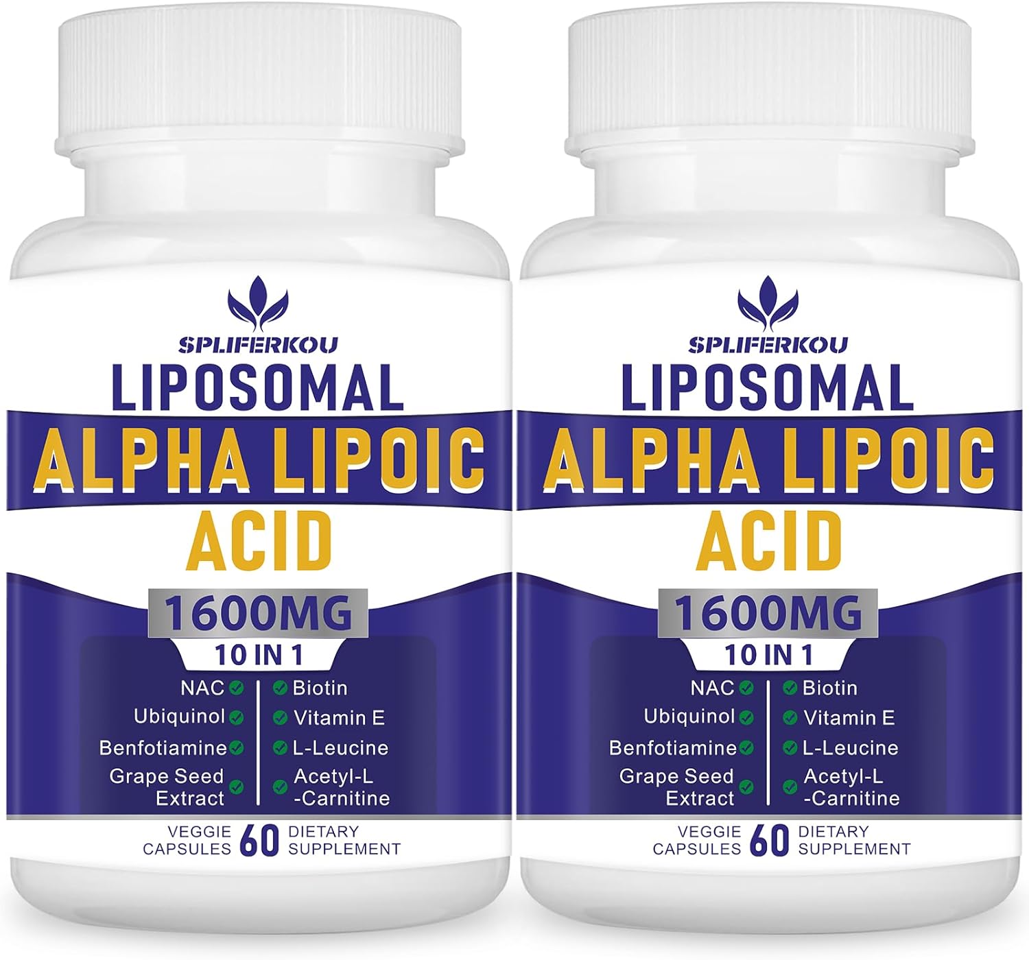 Spliferkou Liposomal Alpha Lipoic Acid 1600mg - Antioxidant Health, Energy, Metabolism - 120 Capsules, Gluten Free & Non GMO