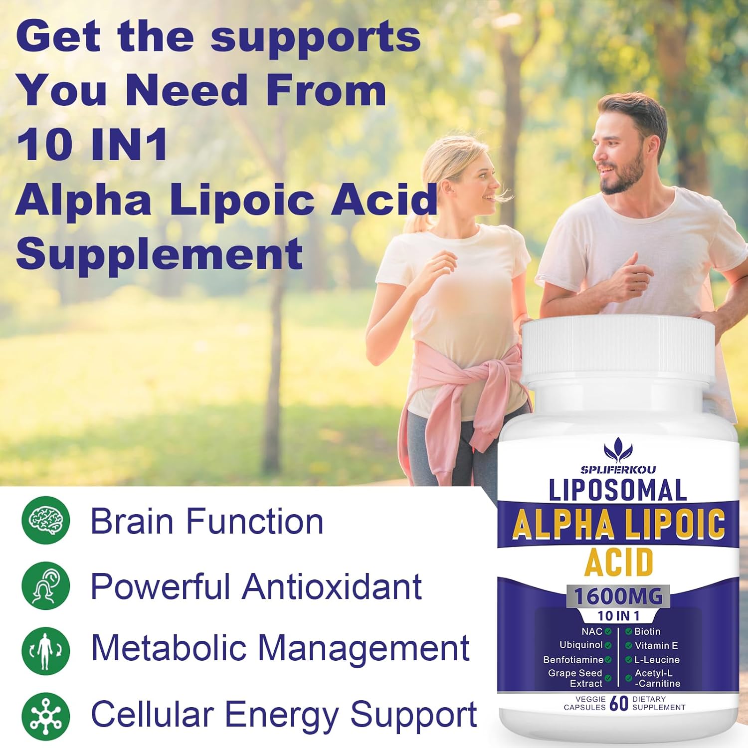 Spliferkou Liposomal Alpha Lipoic Acid 1600mg - Antioxidant Health, Energy, Metabolism - 120 Capsules, Gluten Free & Non GMO