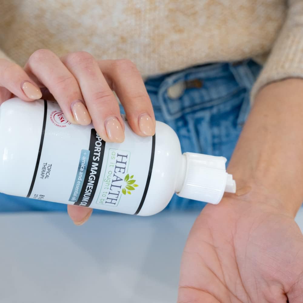 Sports Magnesium Oil with Arnica and Essential Oils for Natural Muscle Rub and Workout Recovery - 8 Ounce Bottle