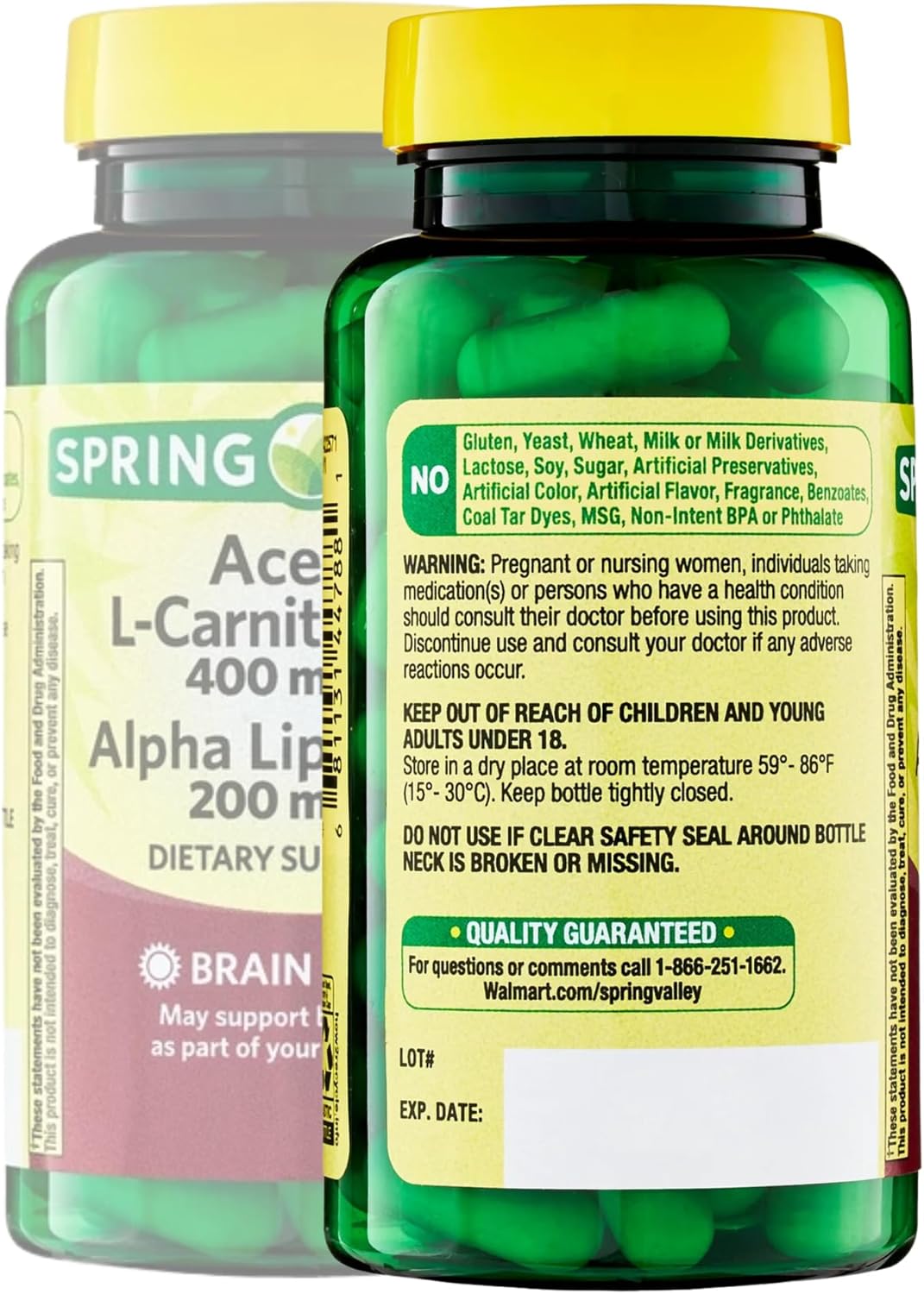 Spring Valley Acetyl L-Carnitine HCI 400 mg + Alpha Lipoic Acid 200 mg Capsules - 50 Count Pack - Venancio's Shop
