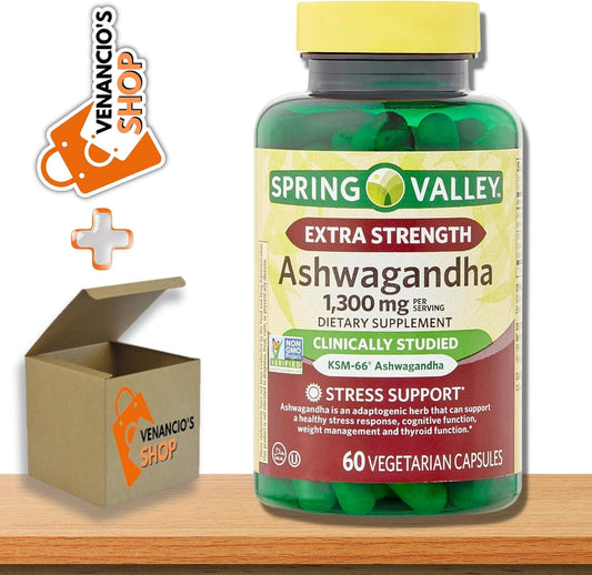 Spring Valley Ashwagandha 1300mg Capsules - Extra Strength Dietary Supplement by Venancio's Shop (60 Pills)