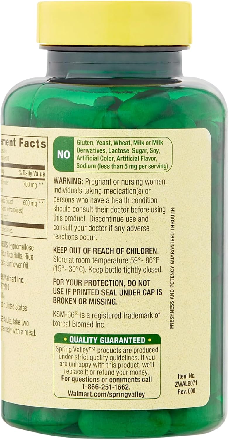 Spring Valley Ashwagandha 1300mg Capsules - Extra Strength Dietary Supplement by Venancio's Shop (60 Pills)