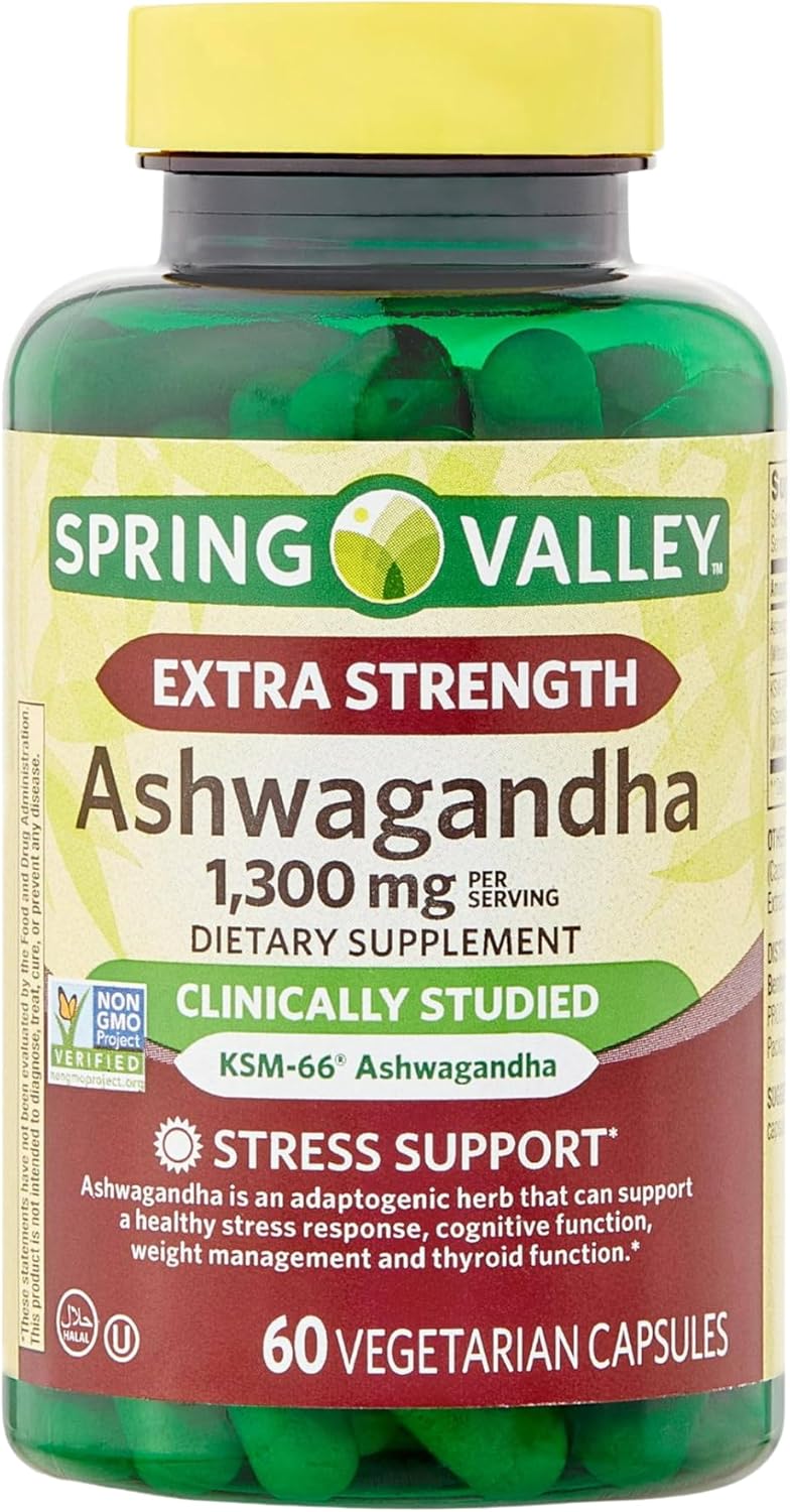 Spring Valley Ashwagandha 1300mg Capsules - Extra Strength Dietary Supplement by Venancio's Shop (60 Pills)