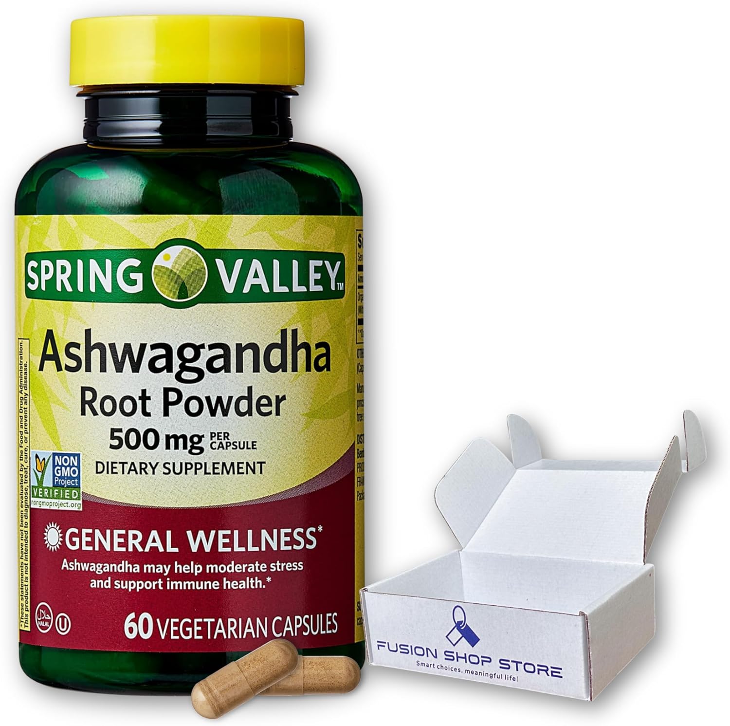 Spring Valley Ashwagandha 500mg Root Powder Capsules - Box of 1 - Fusion Shop Store