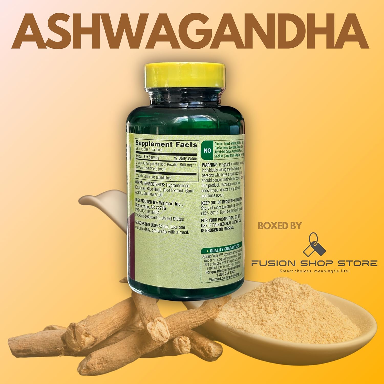Spring Valley Ashwagandha 500mg Root Powder Capsules - Box of 1 - Fusion Shop Store