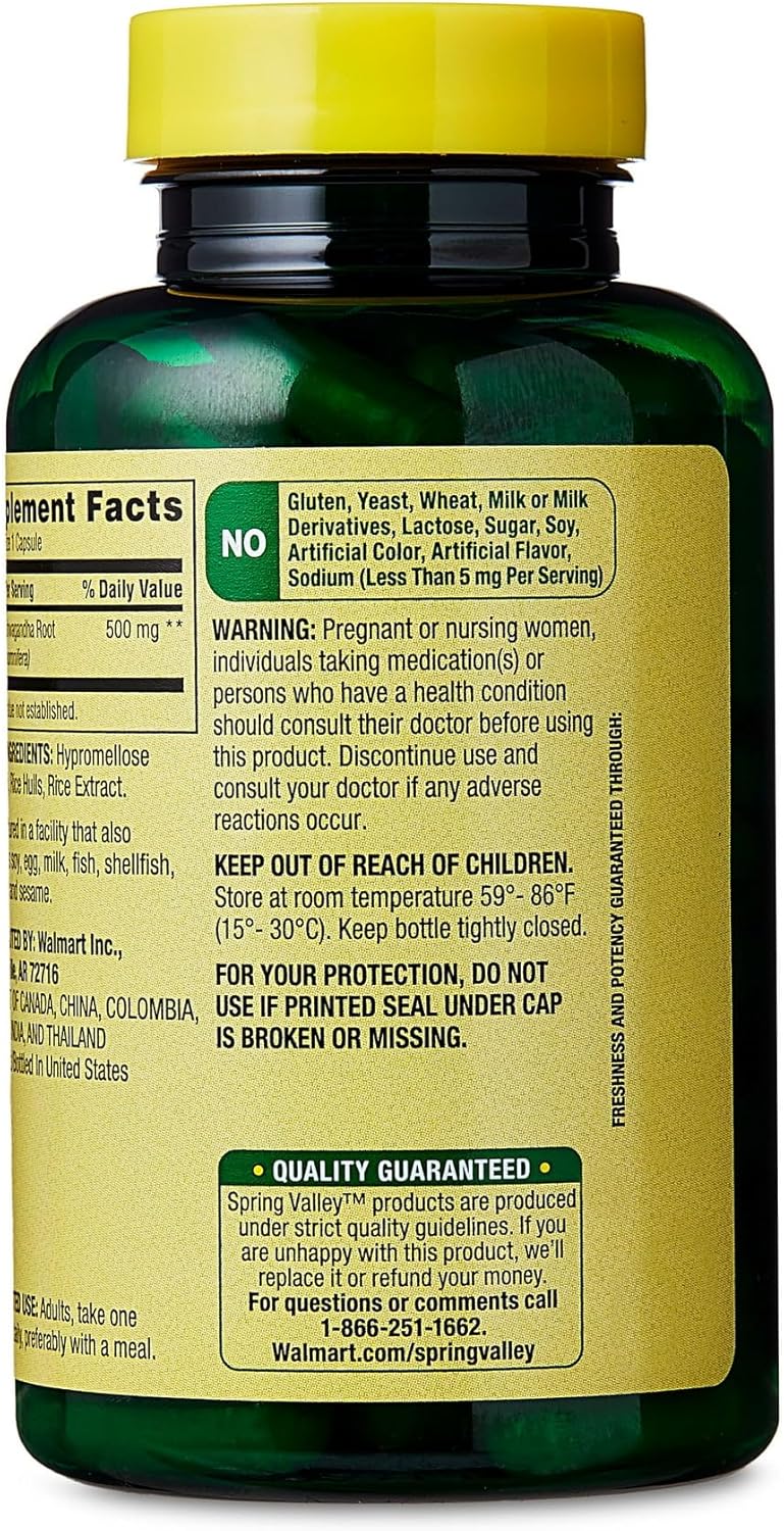 Spring Valley Ashwagandha 500mg Root Powder Capsules - Box of 1 - Fusion Shop Store