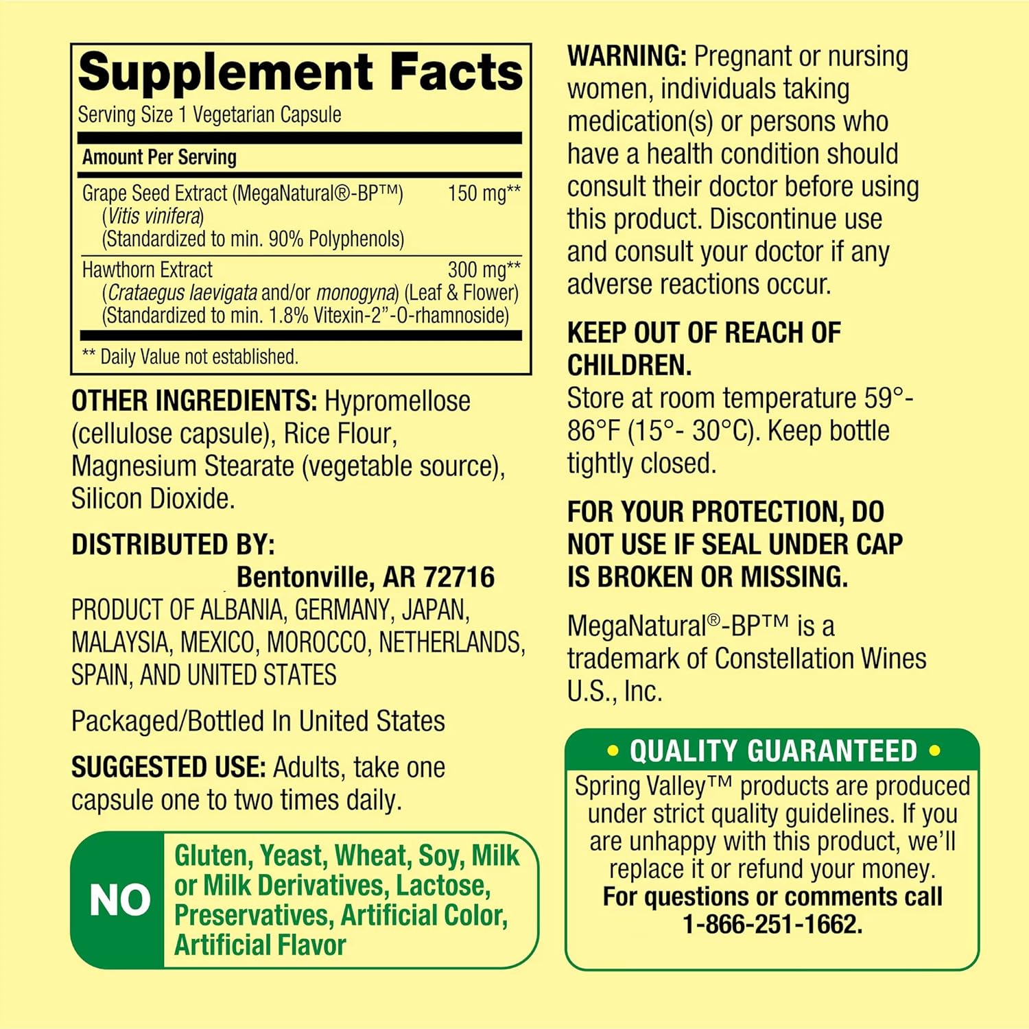 Spring Valley Blood Pressure Support Capsules - Complete A to Zinc Formula with LUAL - 60 Count