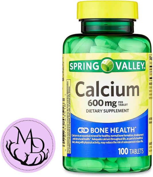 Spring Valley Calcium 600 mg Dietary Supplement for Bone Health with Dri Store Sticker - 100 Count