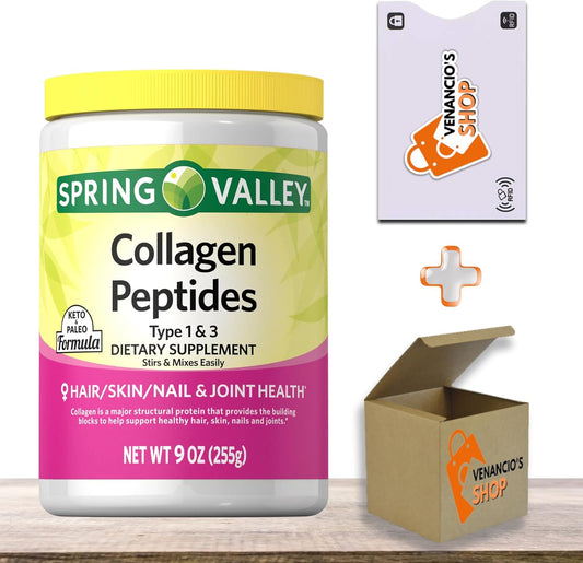 Spring Valley Collagen Peptides Powder 255g - Hydrolyzed Protein for Hair, Skin, and Joints - Type I & III - Keto-Friendly Supplement for Women & Men