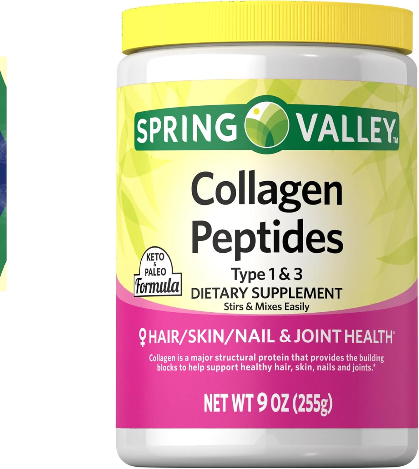 Spring Valley Collagen Peptides Powder 255g - Hydrolyzed Protein for Hair, Skin, and Joints - Type I & III - Keto-Friendly Supplement for Women & Men