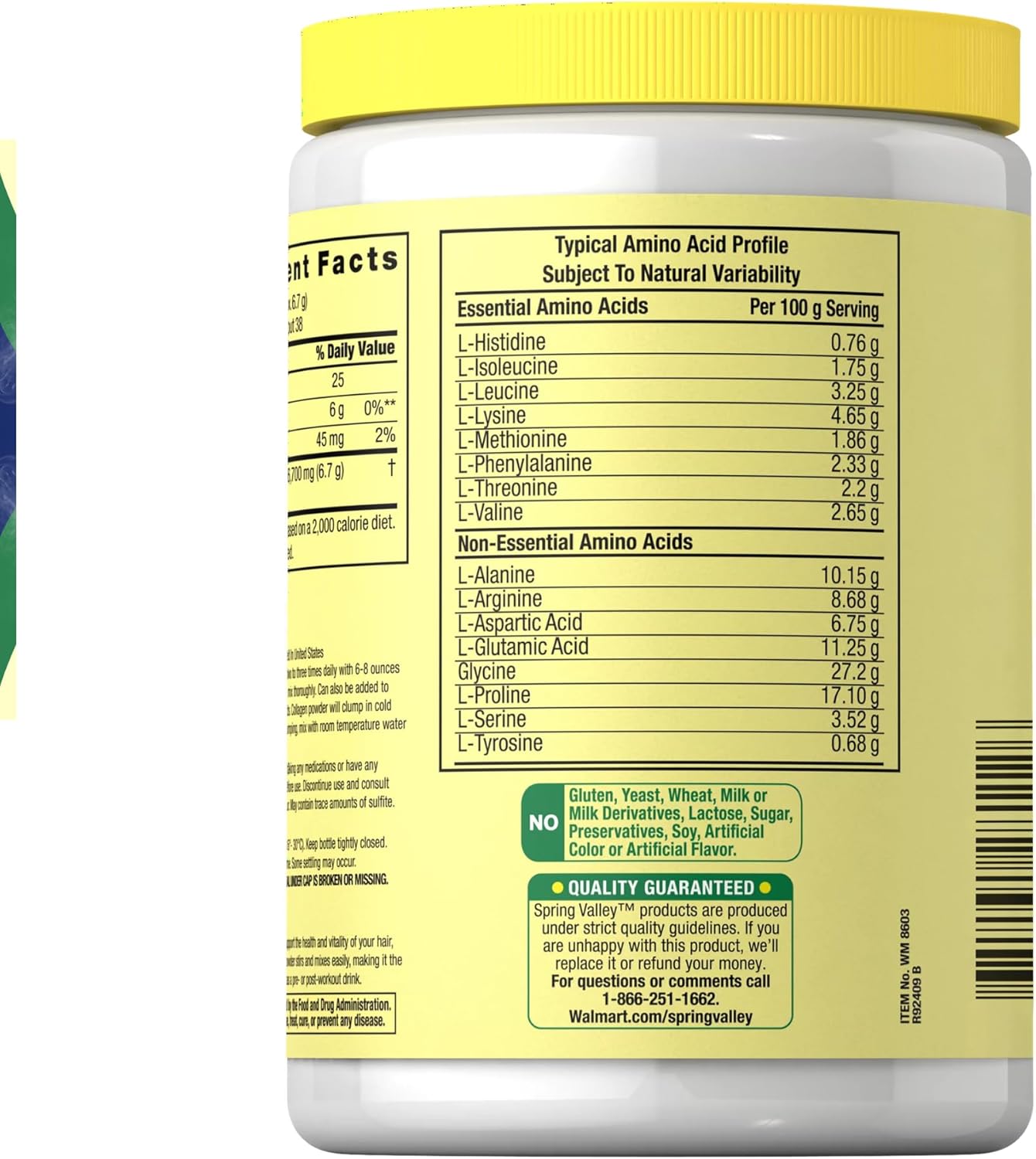 Spring Valley Collagen Peptides Powder 255g - Hydrolyzed Protein for Hair, Skin, and Joints - Type I & III - Keto-Friendly Supplement for Women & Men