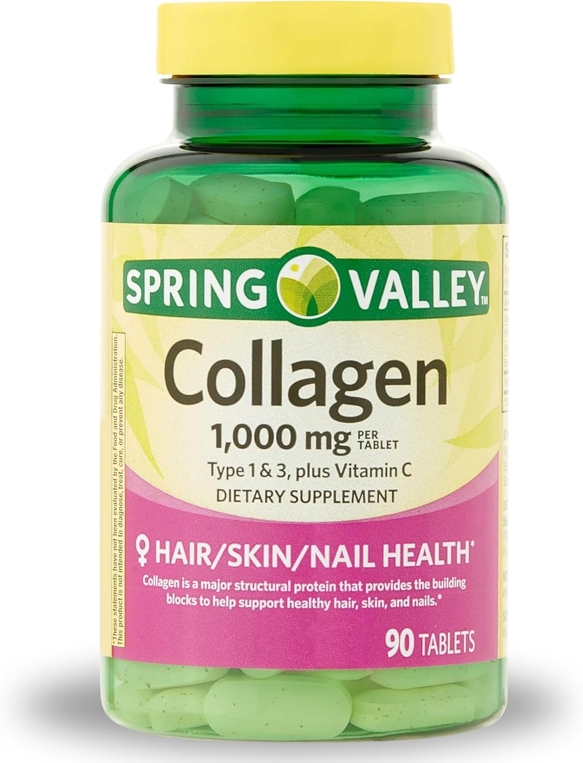 Spring Valley Collagen Type 1 & 3 with Vitamin C Tablets for Hair, Skin, and Nails - 1,000mg, 90 Count