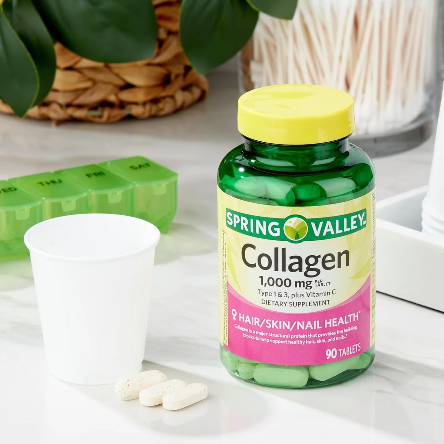 Spring Valley Collagen Type 1 & 3 with Vitamin C Tablets for Hair, Skin, and Nails - 1,000mg, 90 Count